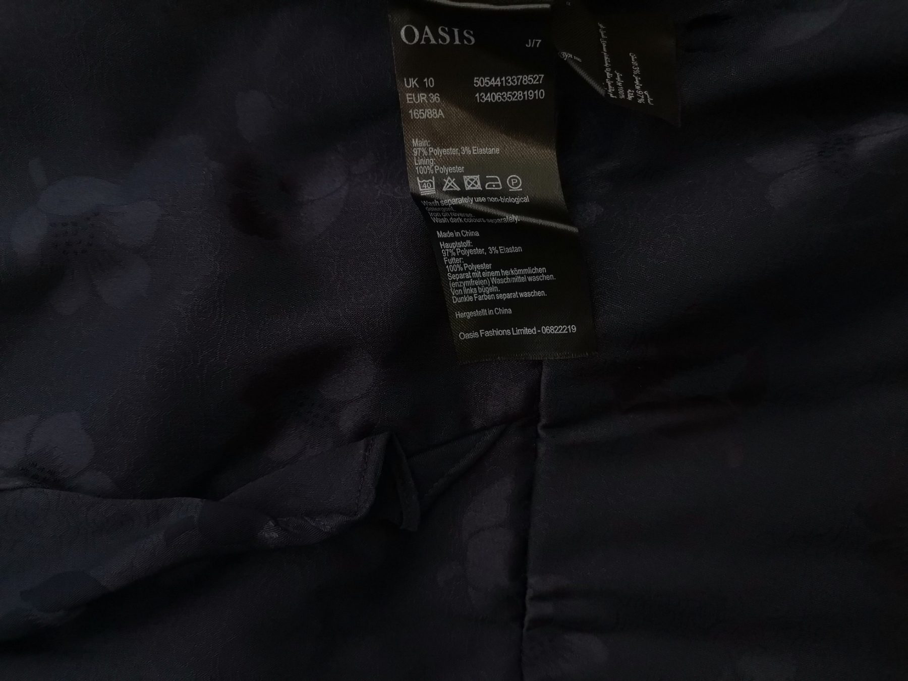 Oasis Size 10 (38) Color Granatowy W serek Sukienka Trapezowa Krótki rękaw Midi