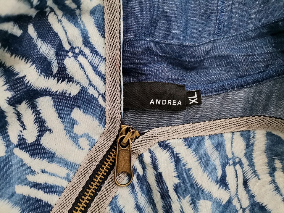 Andrea Size XL Color Niebieski Kołnierz Sukienka Sweterkowa Bezrękawnik Do Kolan Fabric Bawełna