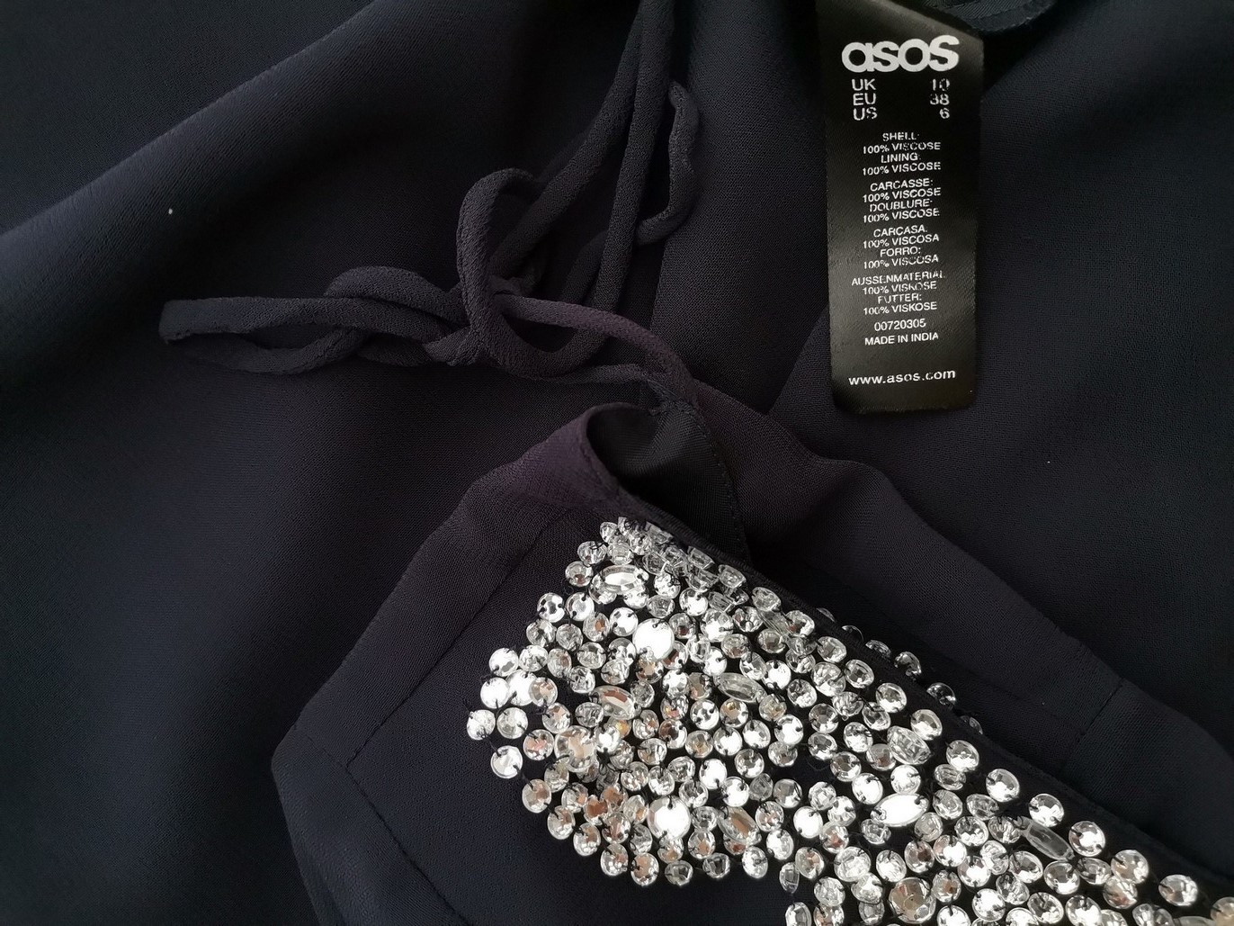 ASOS Size 10 (38) Color Granatowy Okrągły dekolt Sukienka Prosta Długi rękaw Do Kolan Fabric Wiskoza 100%