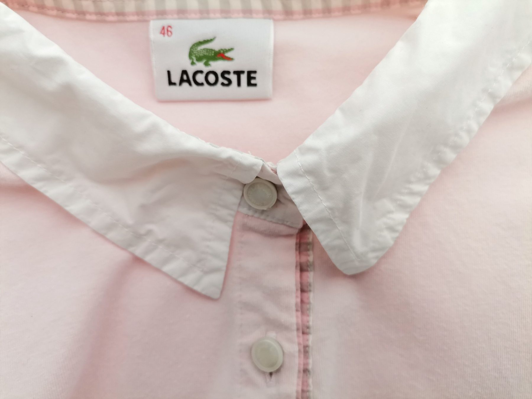 Lacoste Size 46 Color Różowy Kołnierz Koszulka Polo Rękaw 3/4 Fabric Bawełna