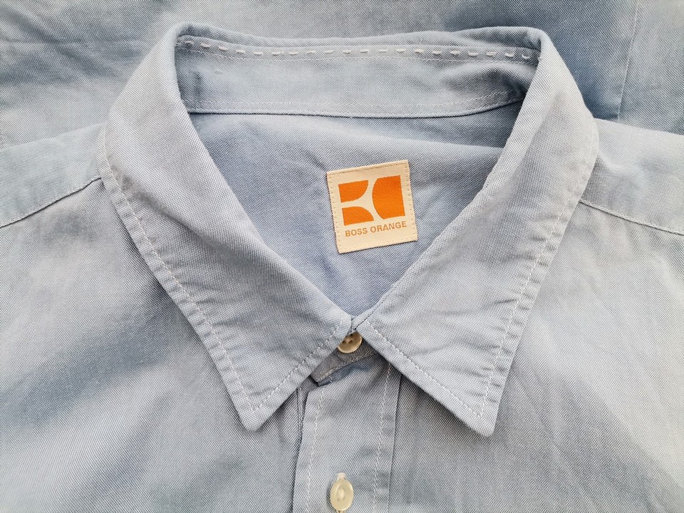 Hugo Boss Orange Size L Color Niebieski Kołnierz Męska Koszula Casual Długi rękaw