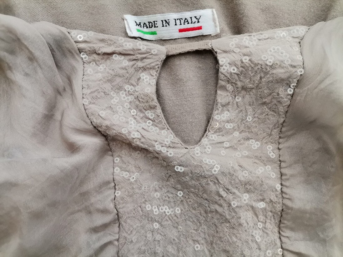 Made in Italy Size 46/48 Color Szary Keyhole Crew Neck Bluzka Długi rękaw Fabric Jedwab 100%