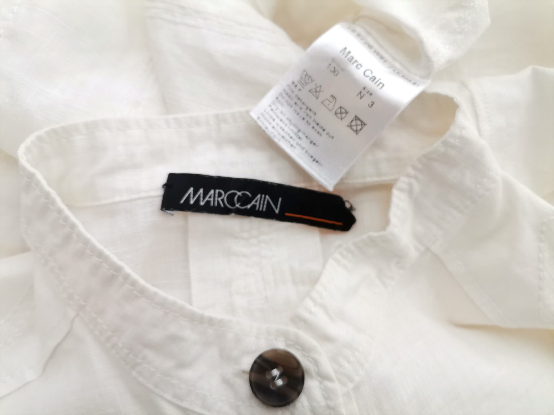 Marc Cain Size 3 (40) Color Biały Kołnierz Żakiet z zapięciem Długi rękaw Fabric Len 100%