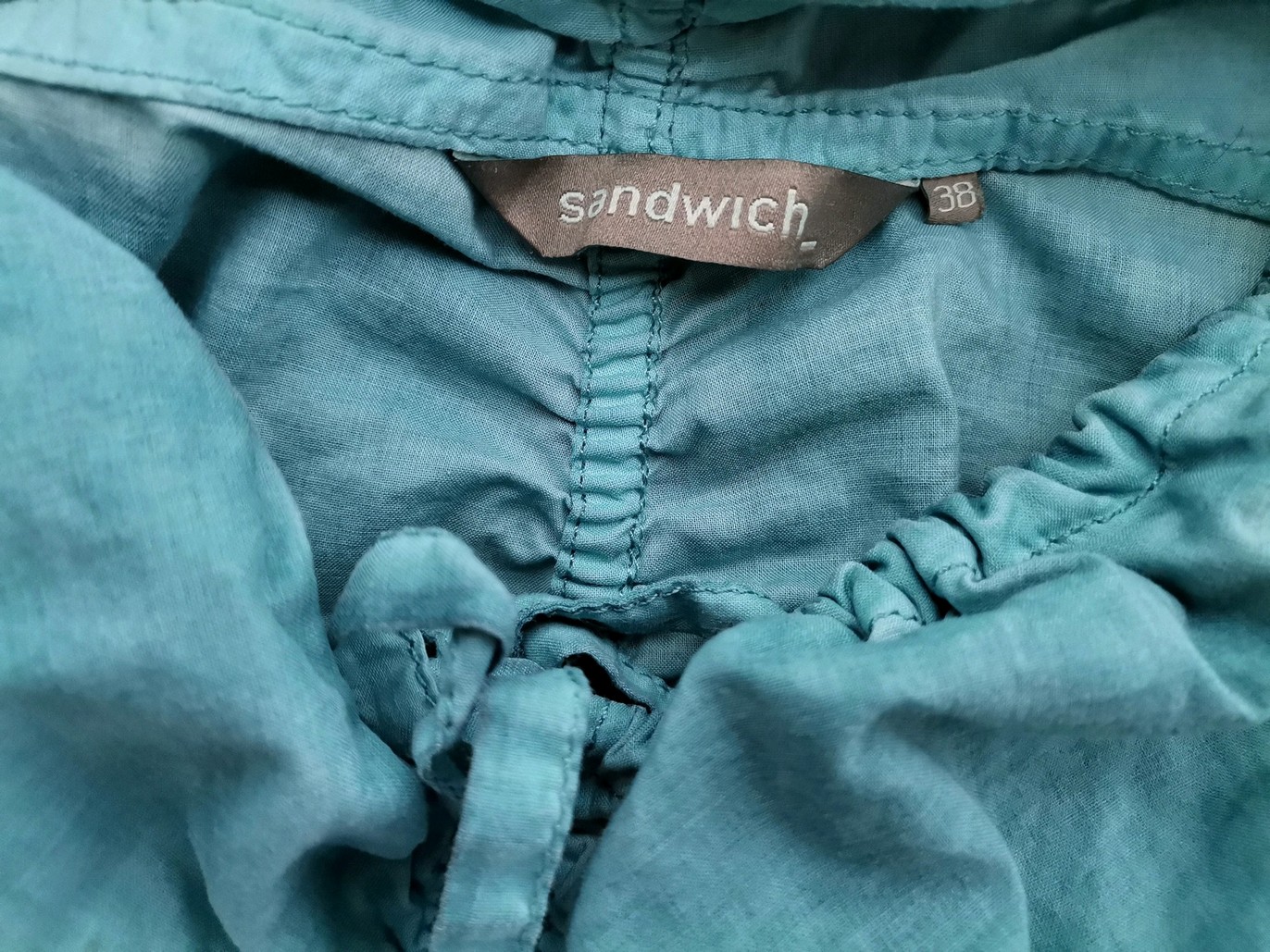 Sandwich Size 38 Color Niebieski Drapowany dekolt Tunika Bluzka Krótki rękaw Fabric Bawełna 100%