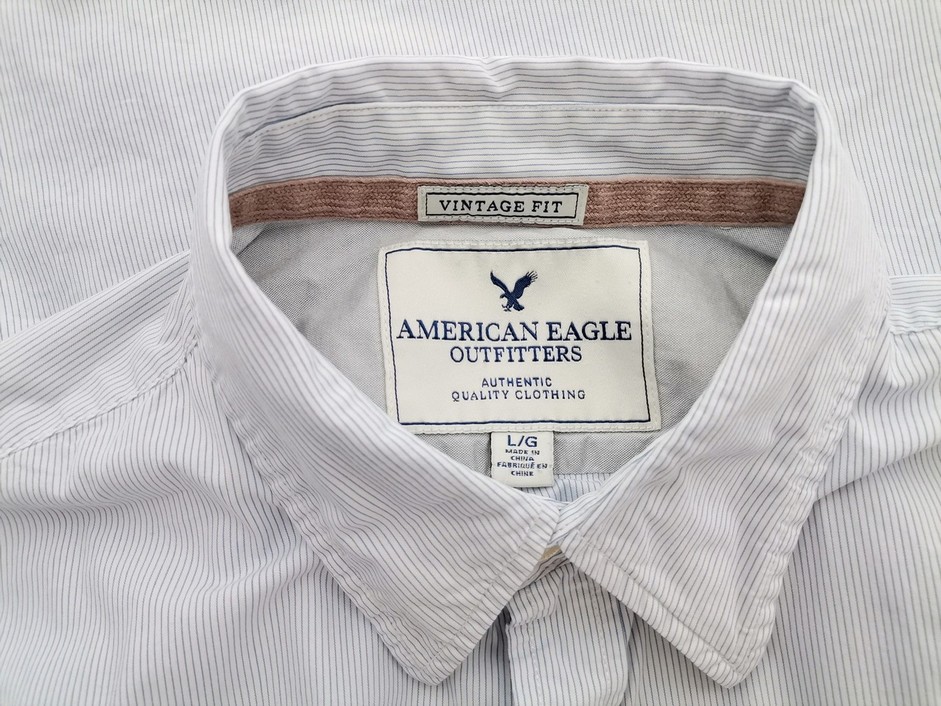 American Eagle Size L Color Niebieski Kołnierz Męska Koszula Casual Długi rękaw Fabric Bawełna 100%