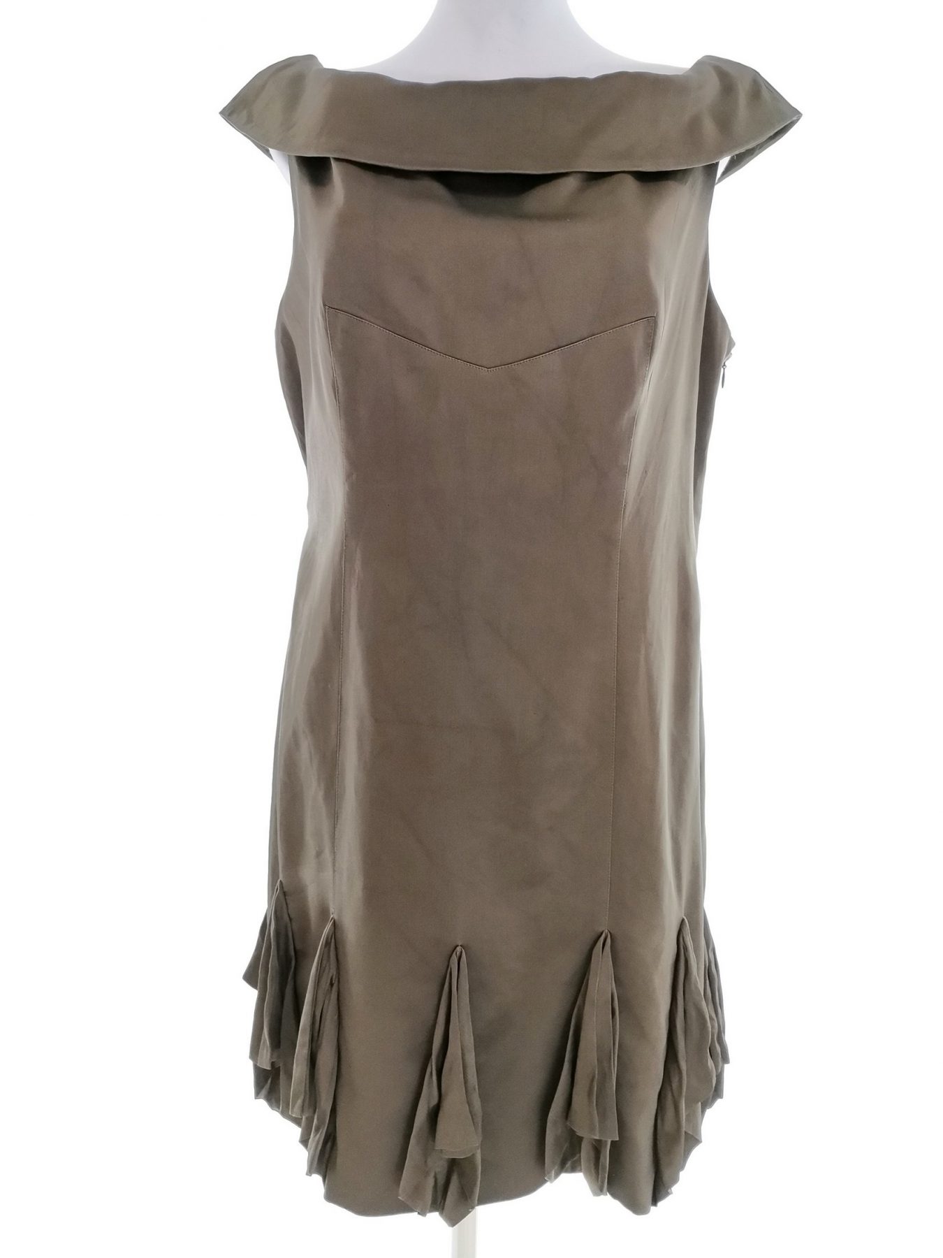 Karen MILLEN Size 16 (44) Color Khaki W łódkę Sukienka Ołówkowa Krótki rękaw Do Kolan Fabric Jedwab