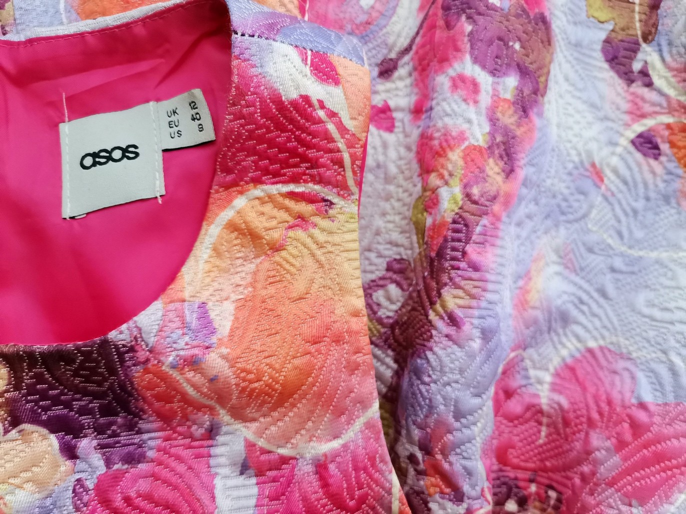 ASOS Size 40 (36) Color Fioletowy Crew Neck Sukienka Trapezowa Bezrękawnik Do Kolan Fabric Bawełna