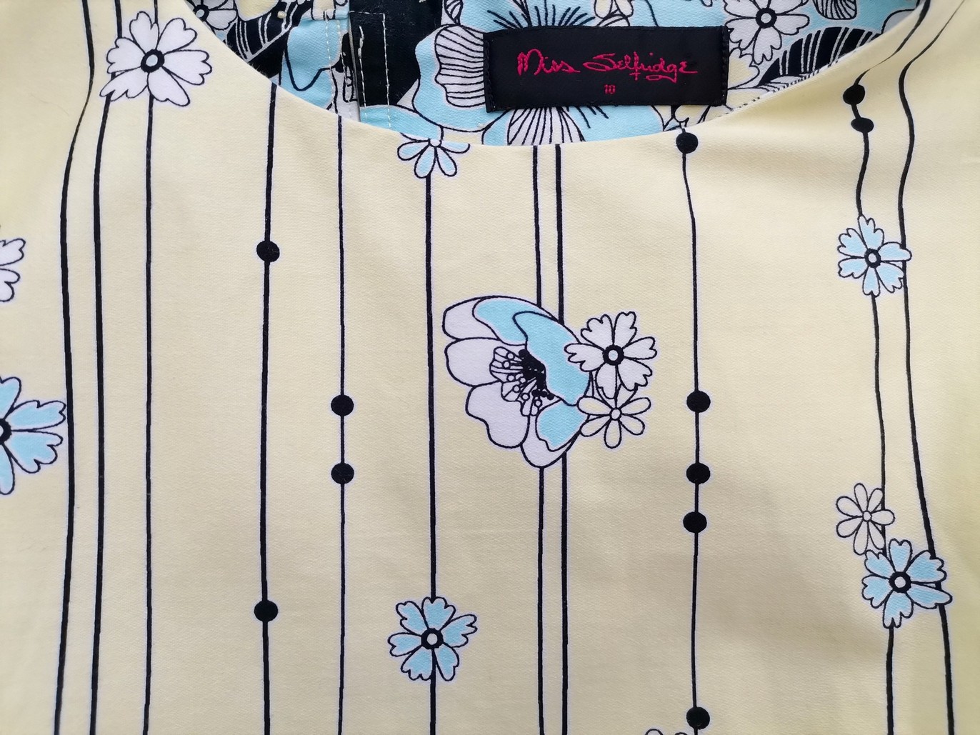 Miss selfridge Size 10 (36) Color Żółty Okrągły dekolt Sukienka Mini Bezrękawnik Krótka Fabric Bawełna