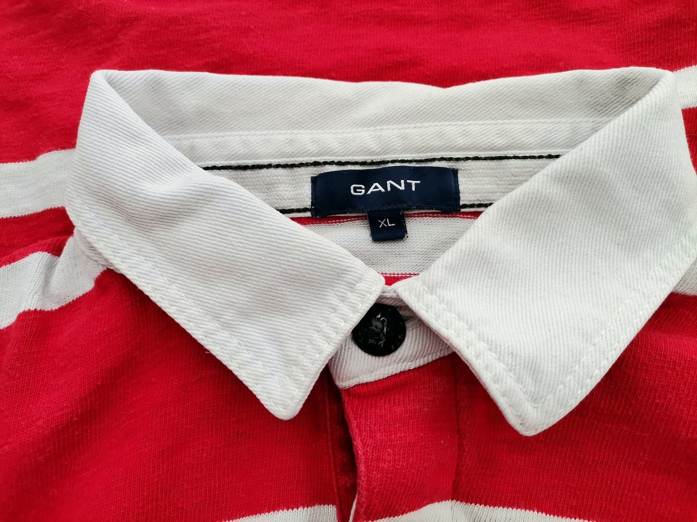 Gant Size XL Color Czerwony Pasy Kołnierz Męska Koszula Polo Długi rękaw Fabric Bawełna 100%