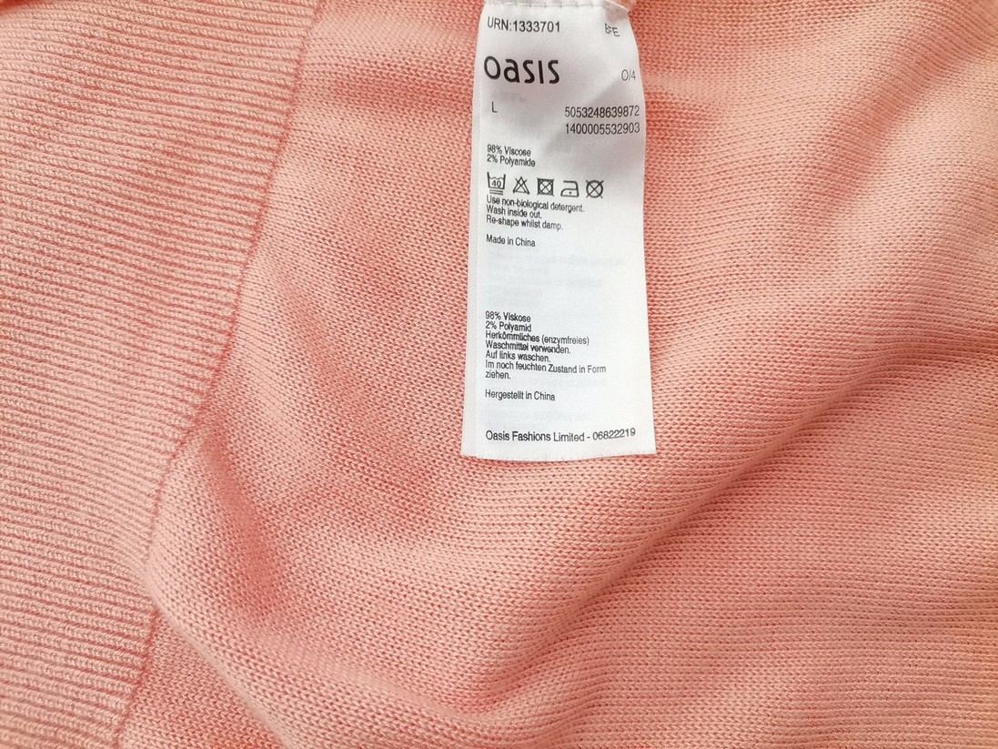 Oasis Size L Color Różowy W serek Tunika Bluzka Krótki rękaw Fabric Wiskoza