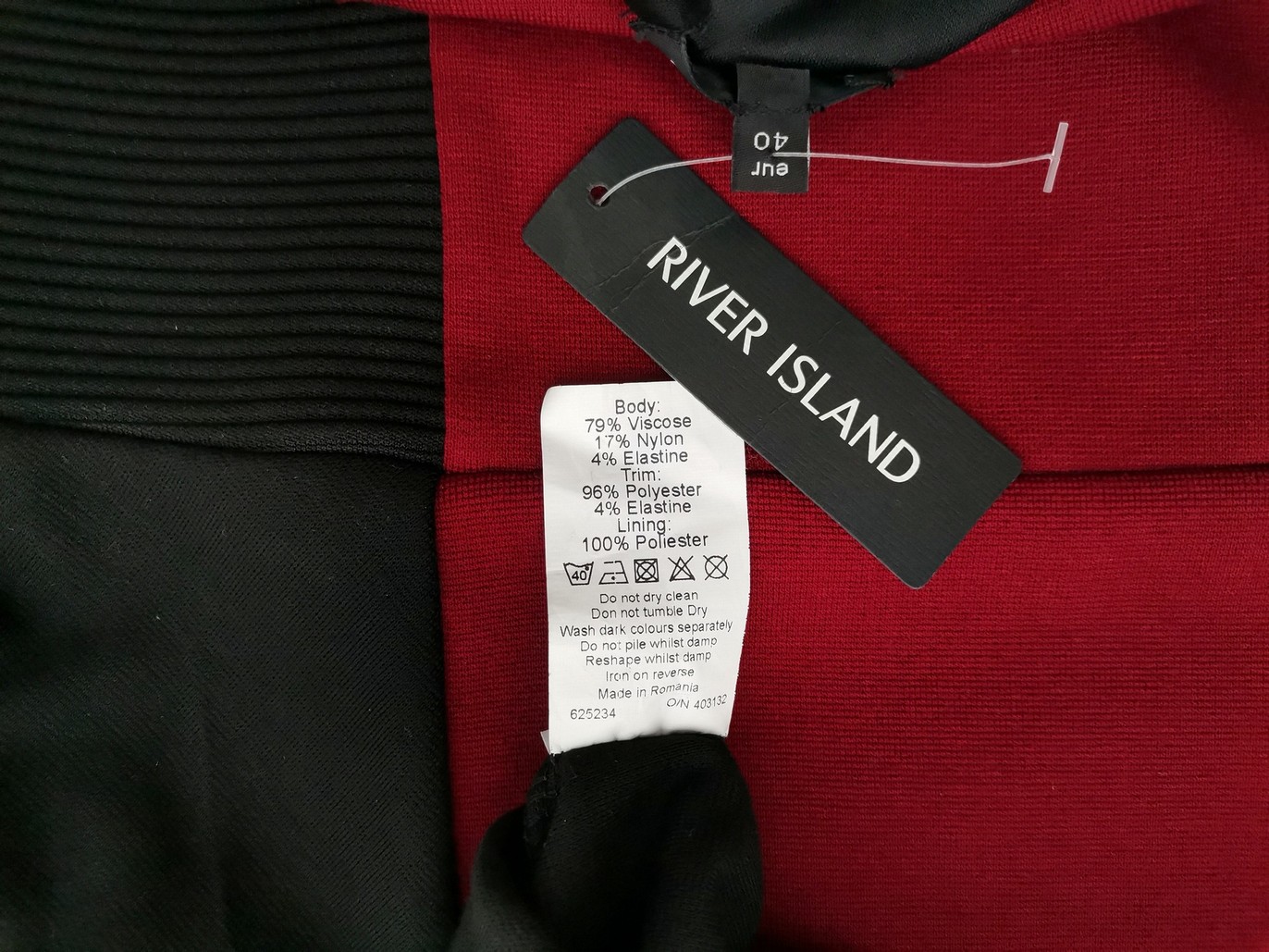 River island Size 14 (40) Color Czarny Okrągły dekolt Sukienka Ołówkowa Krótki rękaw Midi Fabric Wiskoza