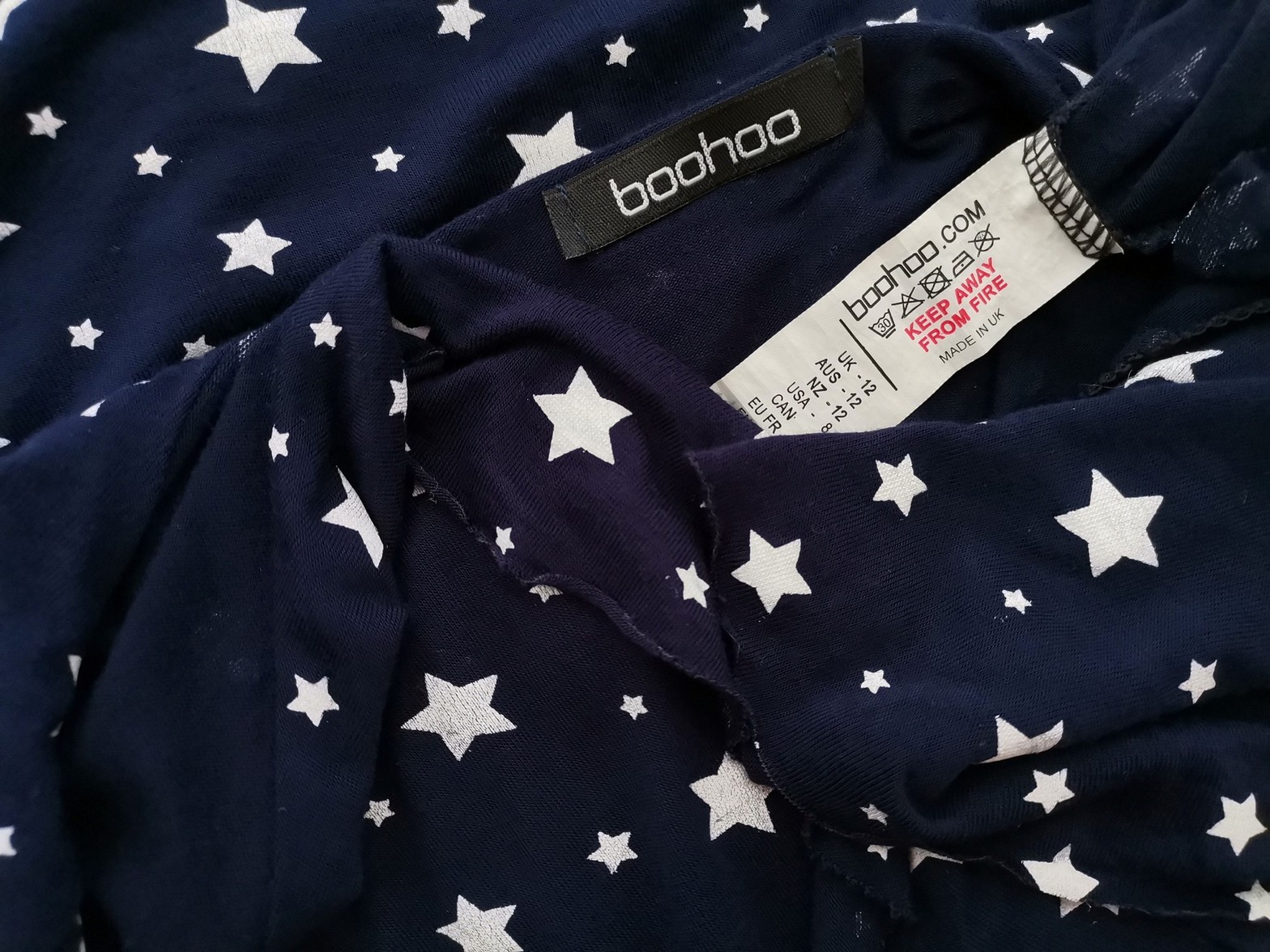 Boohoo Size 38 Color Granatowy W serek Sukienka Kopertowa Krótki rękaw Krótka Fabric Wiskoza