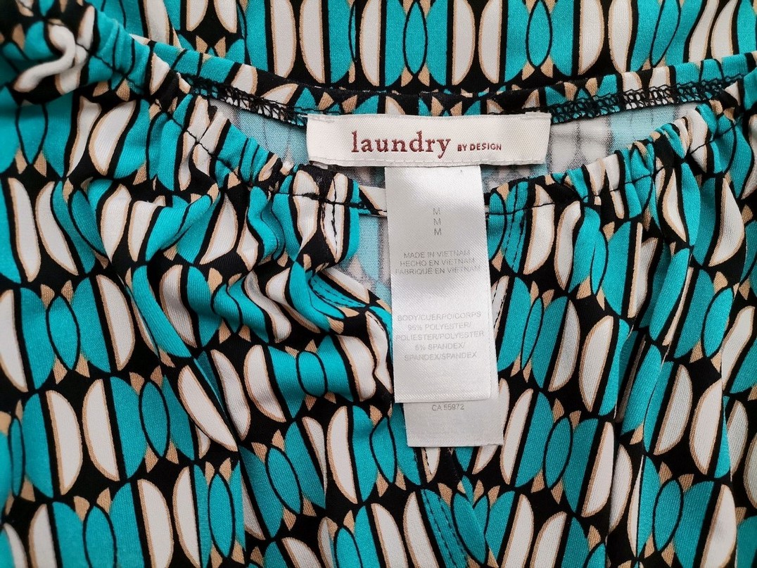 Laundry By Design Size M Color Niebieski Okrągły dekolt Sukienka Kopertowa Krótki rękaw Do Kolan