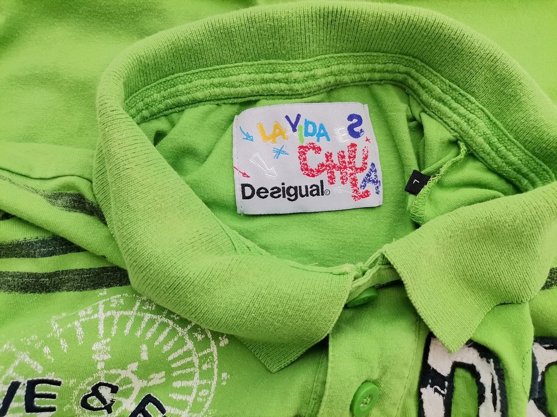 DESIGUAL Size L Color Zielony Kołnierz Męska Koszula Polo Krótki rękaw