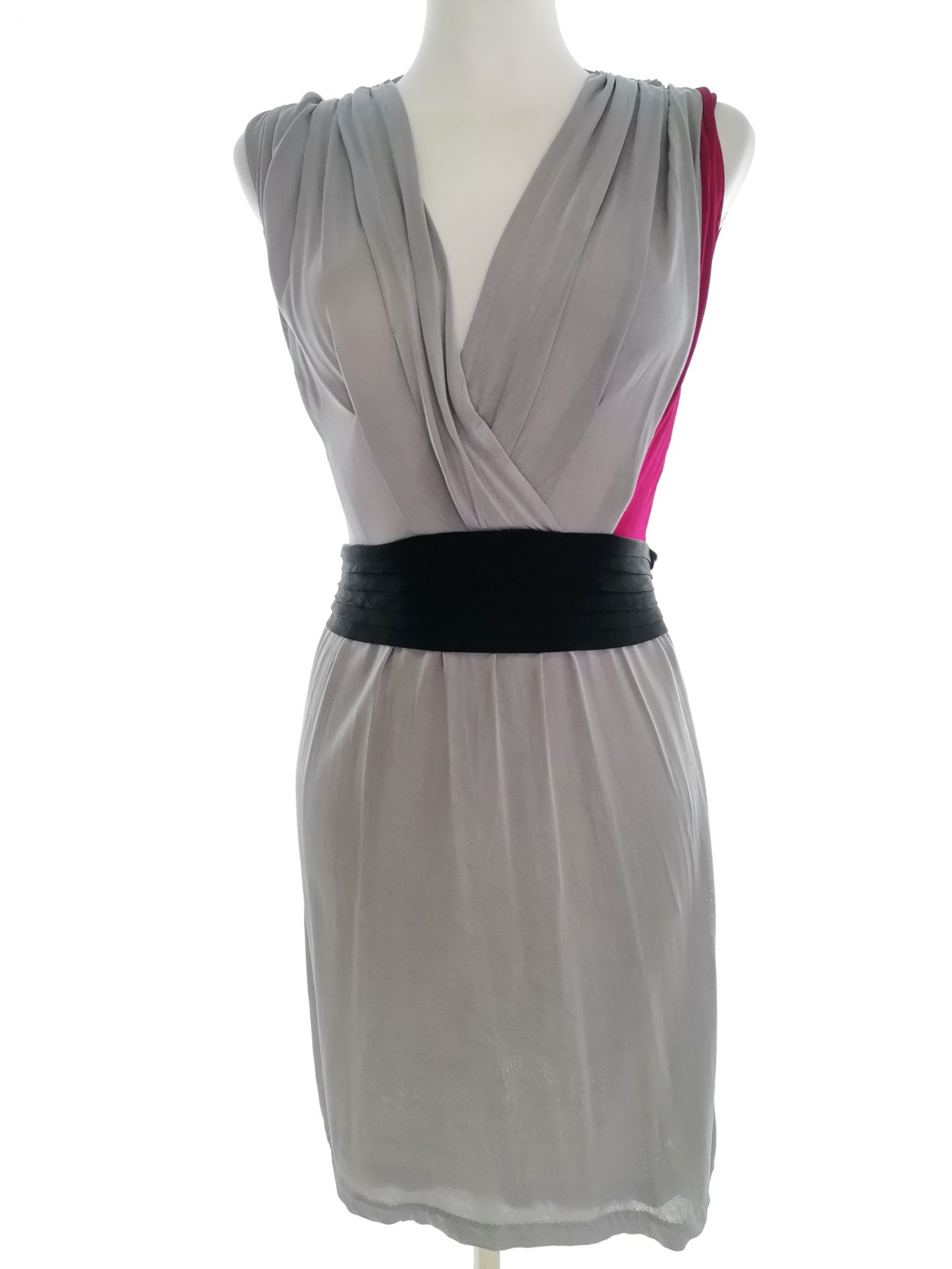 Ted Baker Size 1 (36) Color Szary Drapowany dekolt Sukienka Bodycon Bezrękawnik Do Kolan Fabric Wiskoza 100%