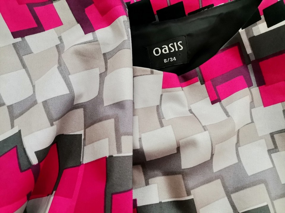 Oasis Size 8 (34) Color Czarny Okrągły dekolt Sukienka Elegancka Bezrękawnik Do Kolan Fabric Bawełna