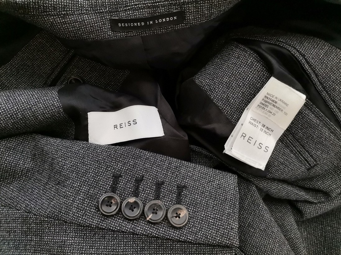 Reiss Size 38/32 (S) Color Szary Męska Marynarka Długi rękaw Fabric Wełna 100%