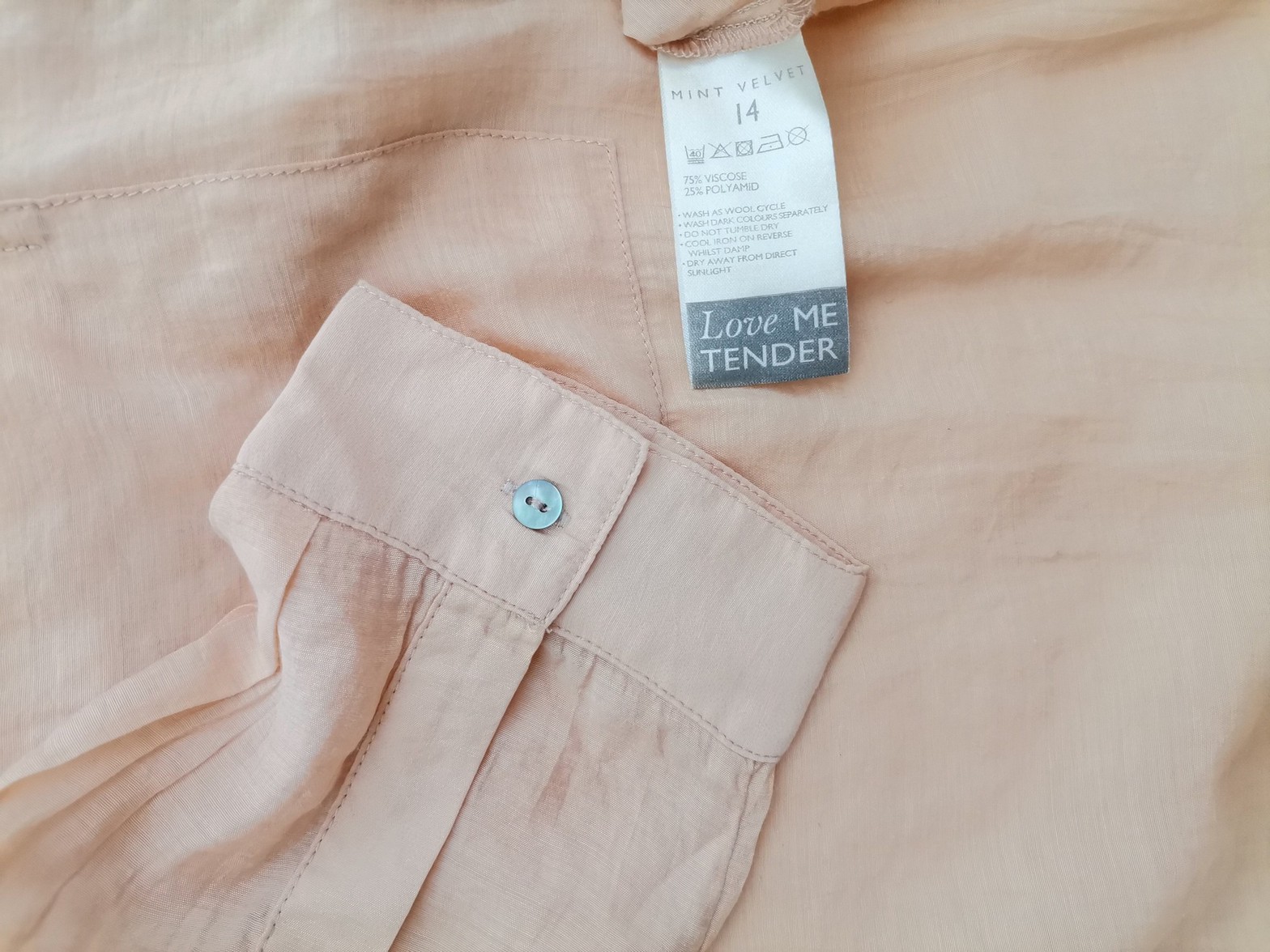 Mint Velvet Size 14 (48) Color Pudrowy Kołnierz Tunika Zapinana Bluzka Długi rękaw Fabric Wiskoza