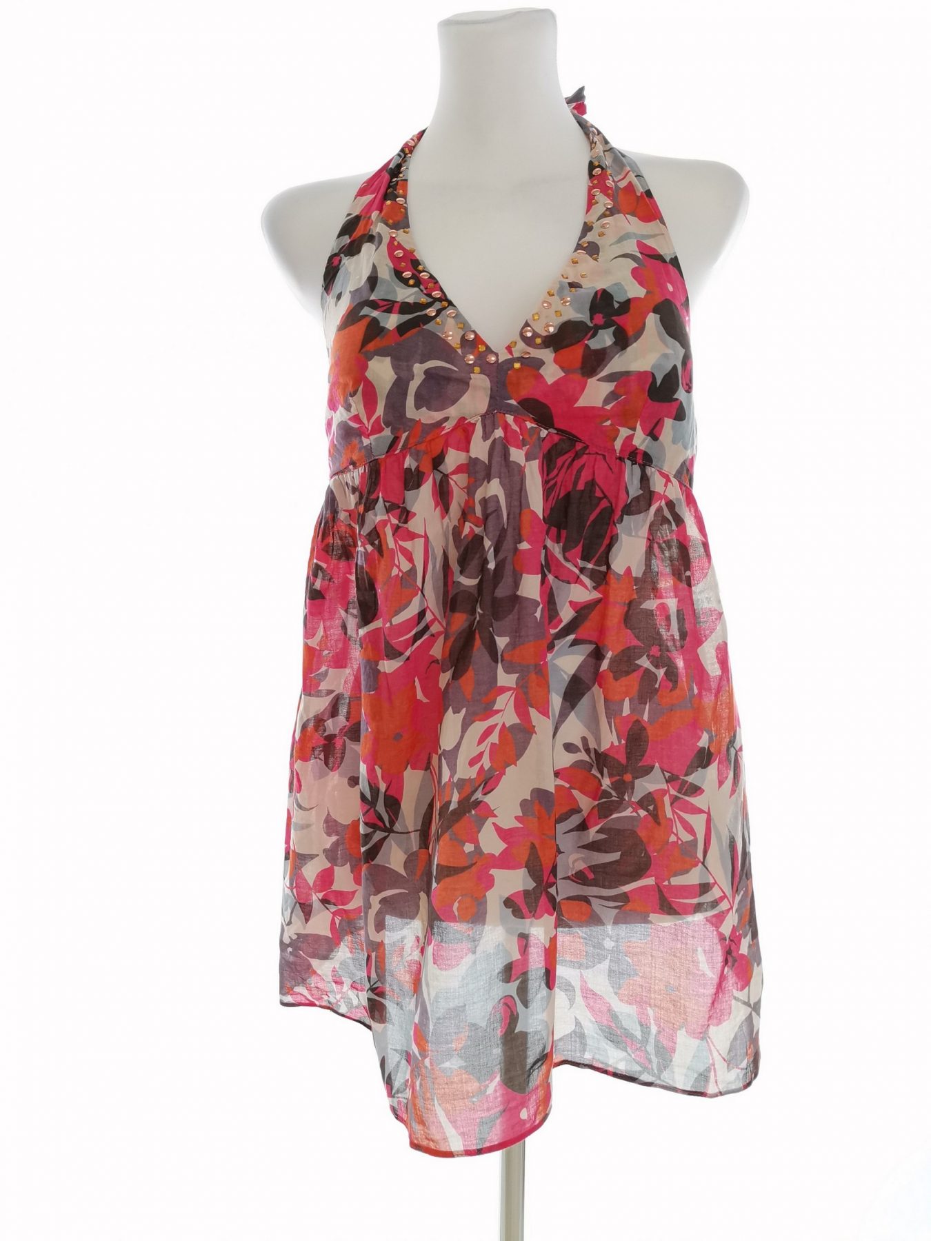 River island Size 10 (36) Color Różowy Halter Tunika Bluzka Bezrękawnik Fabric Bawełna 100%