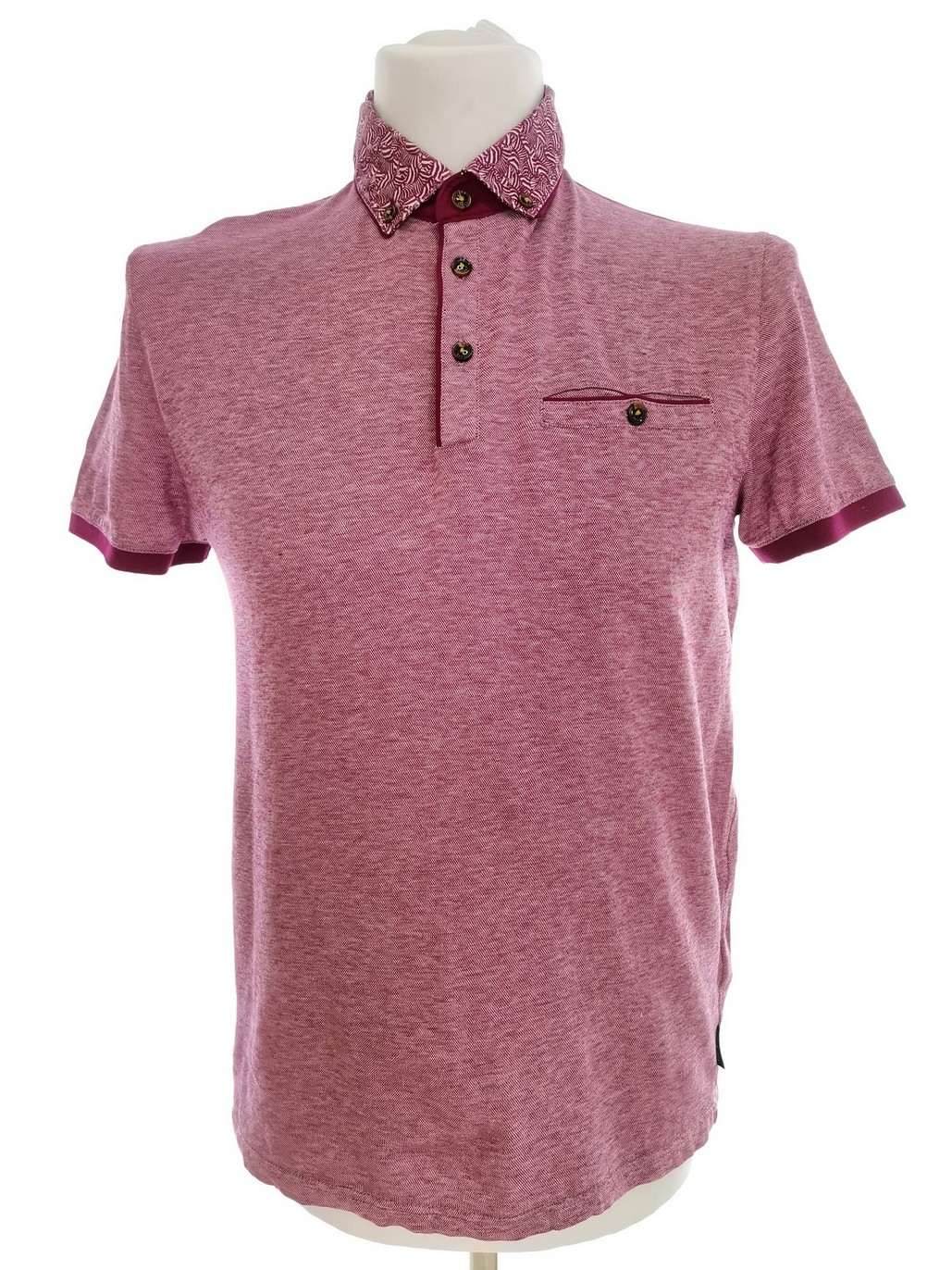 Ted Baker Size 3 (L) Color Purpurowy Kołnierz Męska Koszula Polo Krótki rękaw Fabric Bawełna 100%