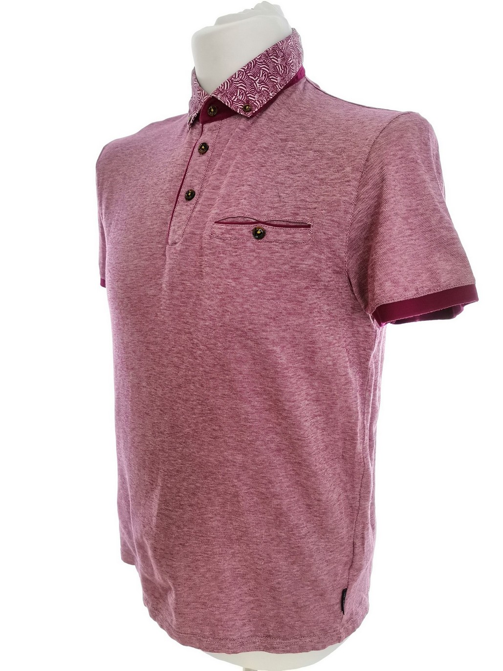 Ted Baker Size 3 (L) Color Purpurowy Kołnierz Męska Koszula Polo Krótki rękaw Fabric Bawełna 100%