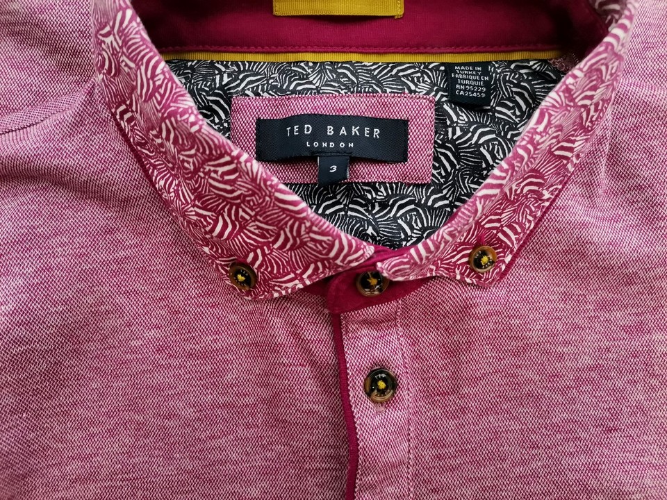 Ted Baker Size 3 (L) Color Purpurowy Kołnierz Męska Koszula Polo Krótki rękaw Fabric Bawełna 100%