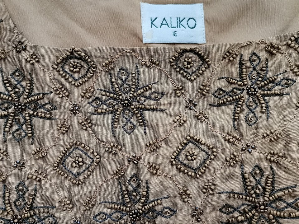 Kaliko Size 16 (42) Color Brązowy Kwadratowy dekolt Bluzka Bezrękawnik Fabric Jedwab 100%