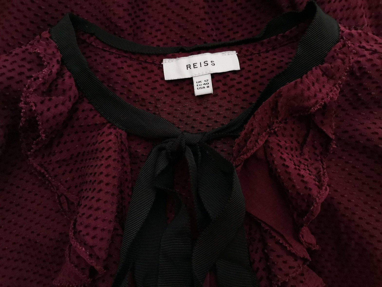 Reiss Size 12 (40) Color Purpurowy Keyhole Crew Neck Bluzka Długi rękaw Fabric Wiskoza