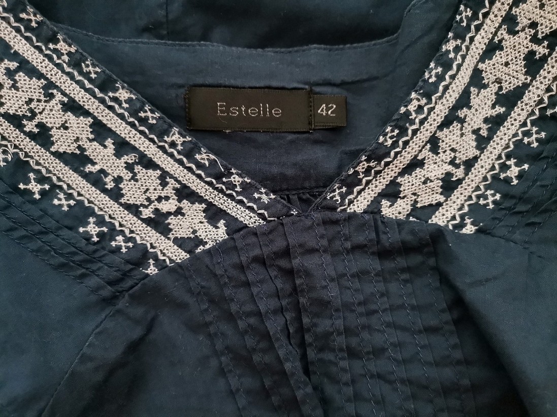 Estelle Size 42 Color Granatowy W serek Bluzka Krótki rękaw Fabric Bawełna 100%