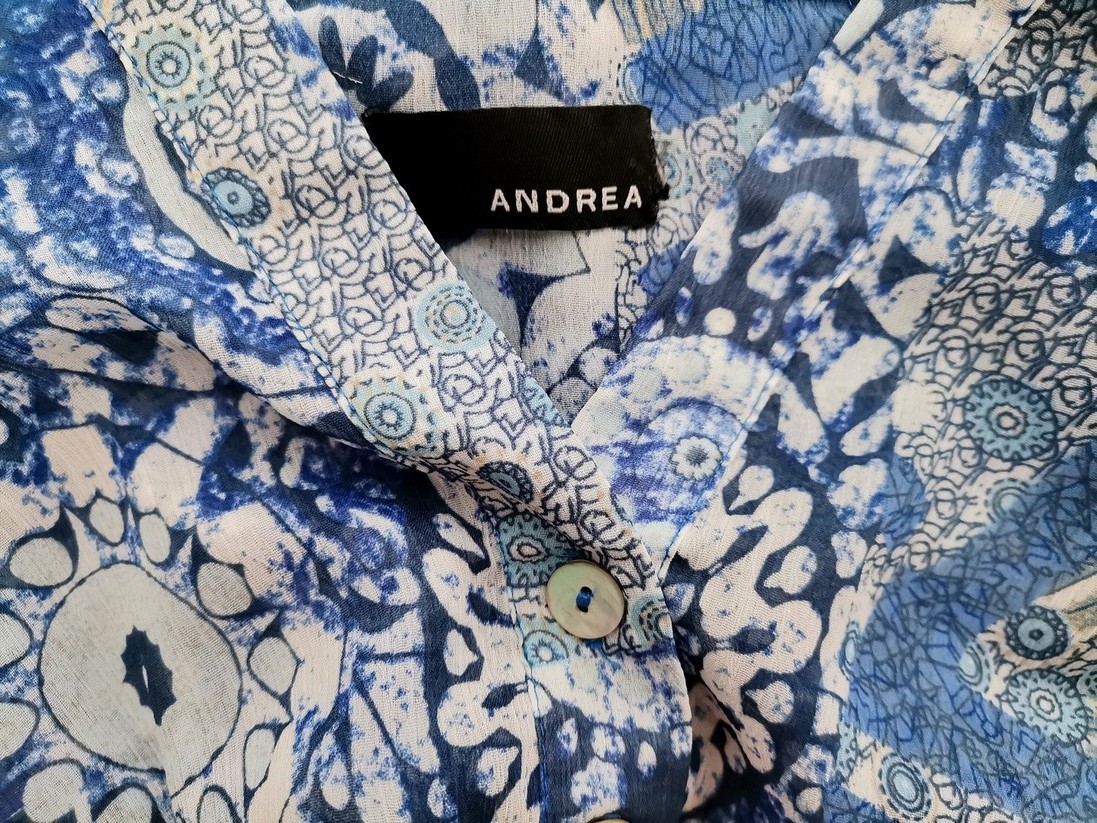 Andrea Size 46 Color Niebieski Split Crew Neck Tunika Popover Bluzka Krótki rękaw