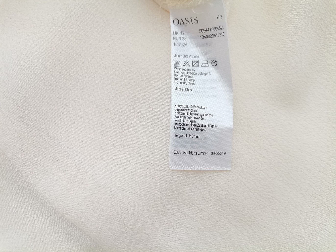 Oasis Size 12 (38) Color Kremowy Kwadratowy dekolt Bluzka Krótki rękaw Fabric Wiskoza 100%