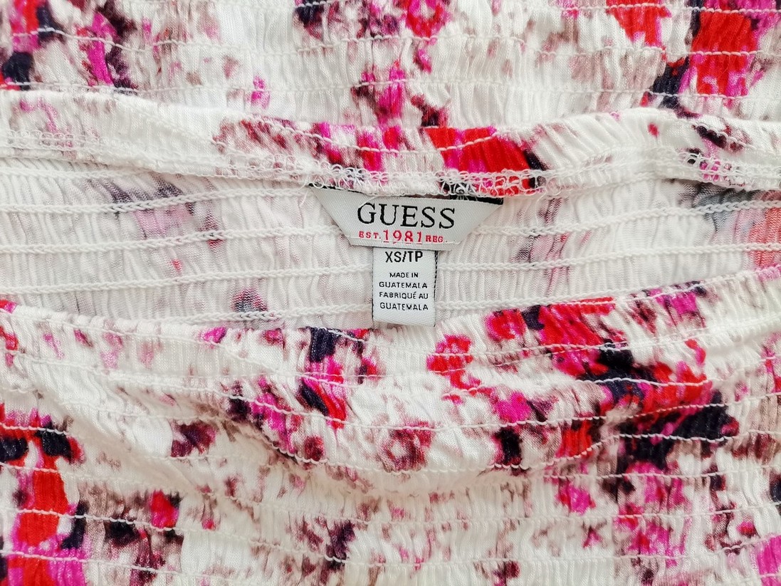 Guess Size XS Color Kremowy W łódkę Bluzka Krótki rękaw Fabric Rayon 100%