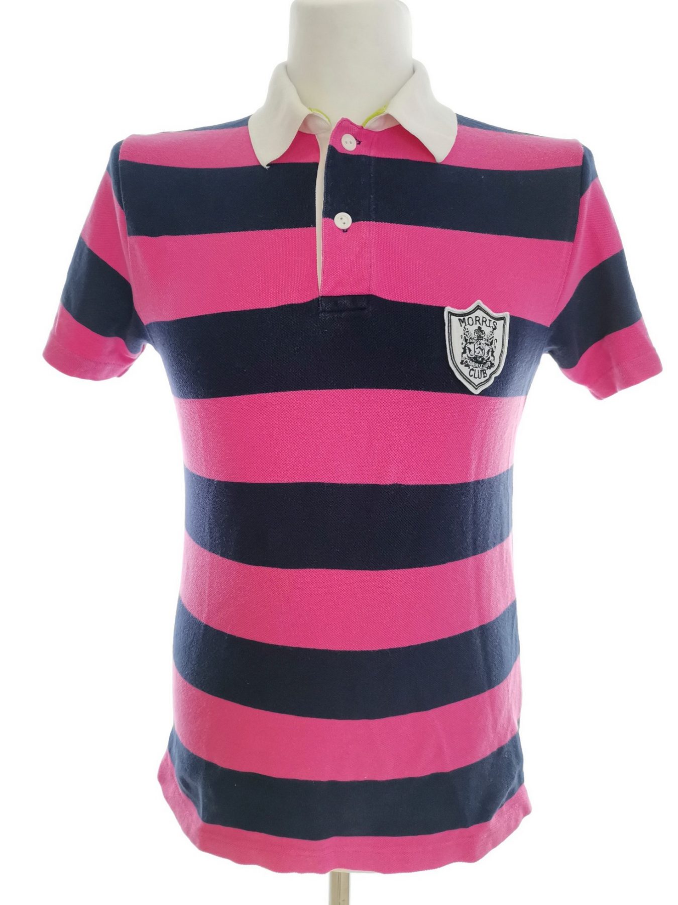 Morris Size S Color Różowy Pasy Kołnierz Męska Koszula Polo Krótki rękaw Fabric Bawełna 100%