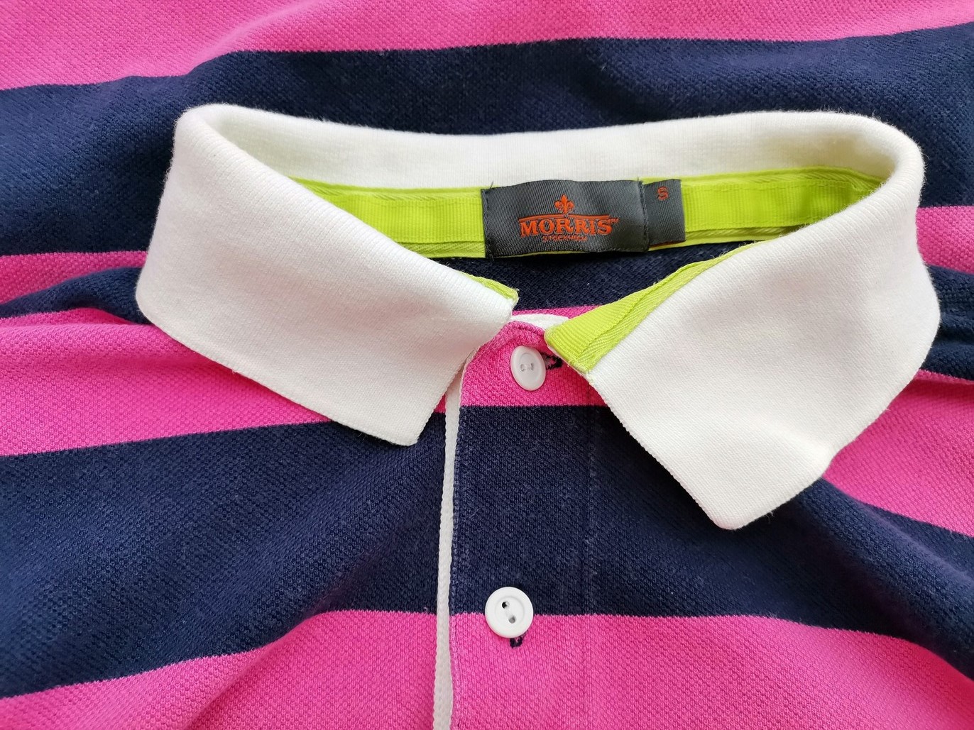 Morris Size S Color Różowy Pasy Kołnierz Męska Koszula Polo Krótki rękaw Fabric Bawełna 100%