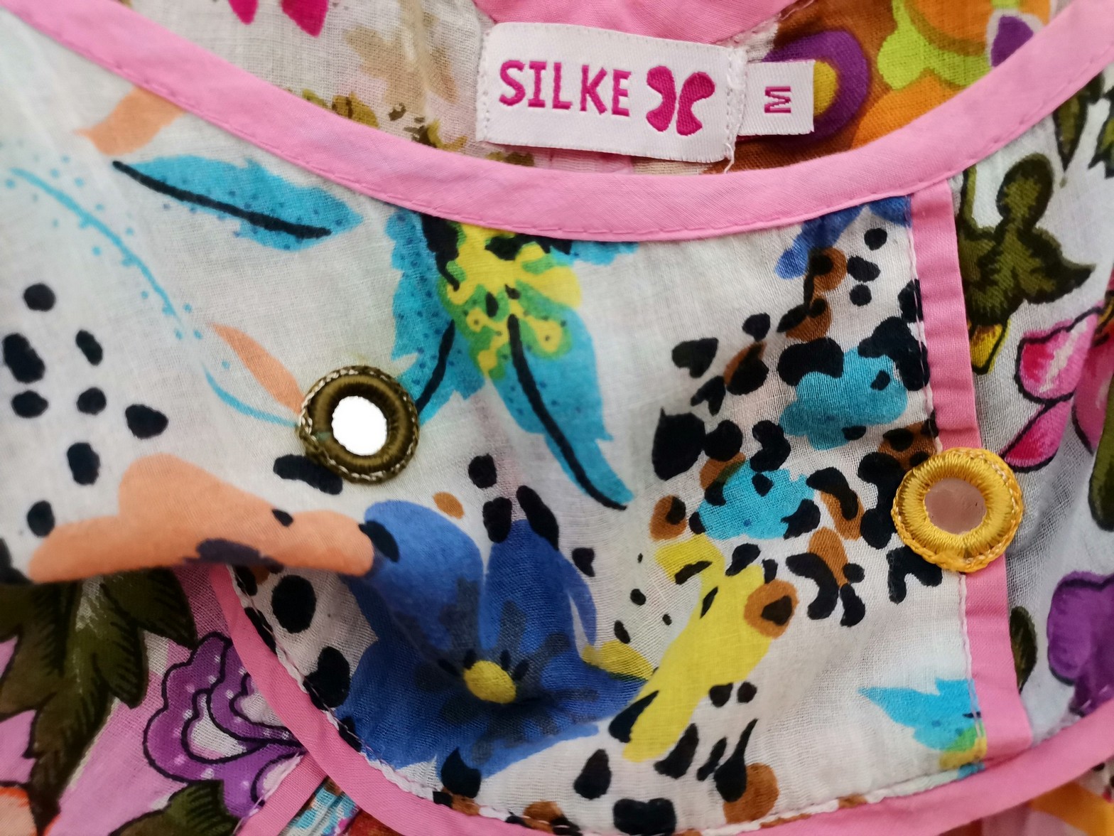 Silke Size M Color Kolorowa Okrągły dekolt Bluzka Krótki rękaw Fabric Bawełna 100%