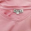 Reiss Size L Color Różowy W serek Tunika Bluzka Krótki rękaw Fabric Bawełna 100%