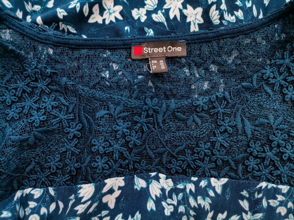 Street One Size 36 Color Niebieski Okrągły dekolt Bluzka Długi rękaw Fabric Wiskoza 100%