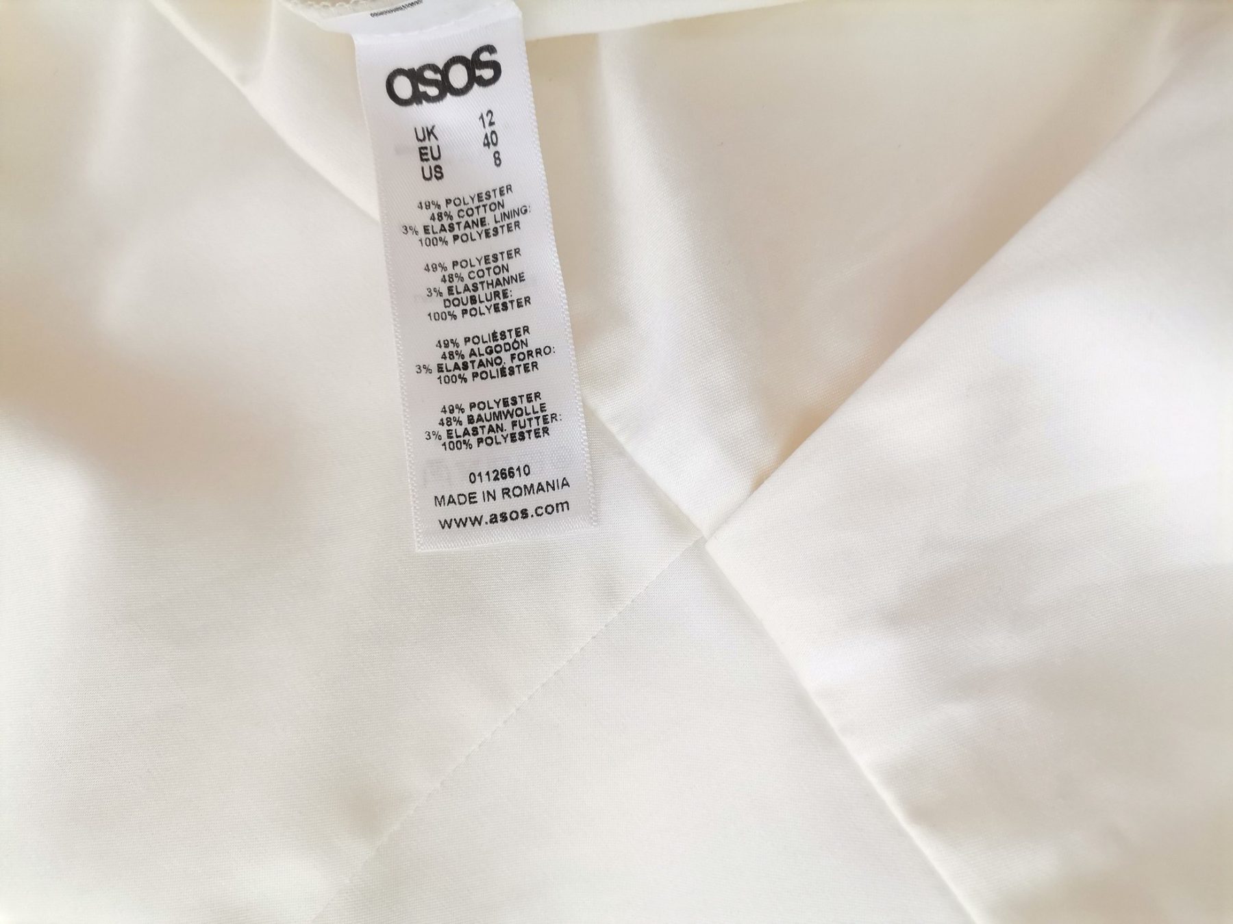 ASOS Size 12 (40) Color Perłowy W serek Bluzka Peplum Bezrękawnik Fabric Bawełna