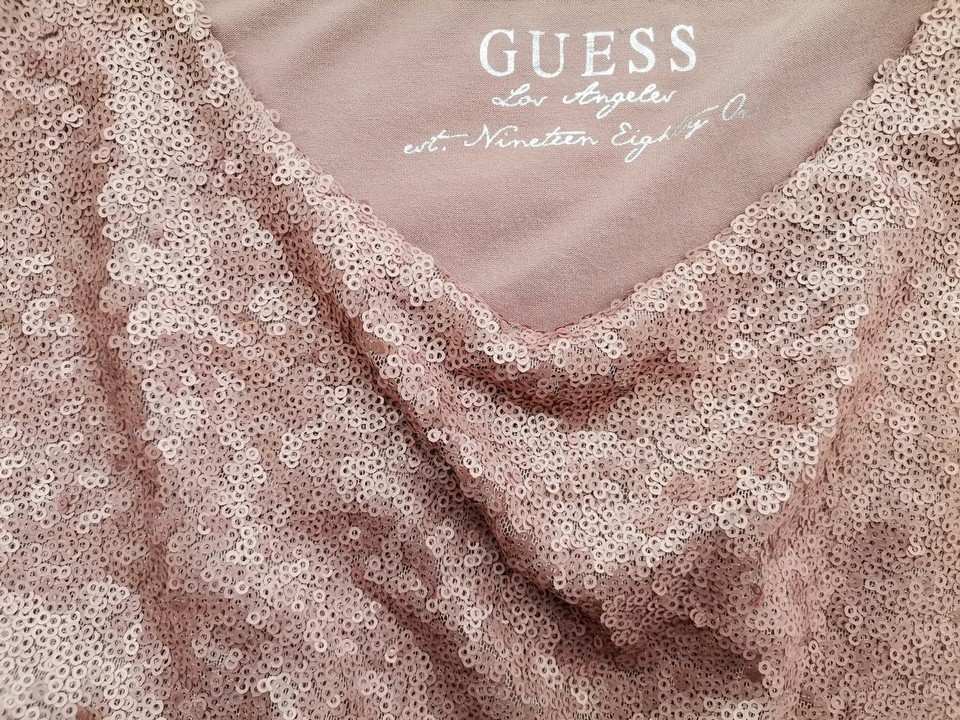 Guess Size M Color Pudrowy Róż Dekolt U Bluzka Długi rękaw Fabric Wiskoza