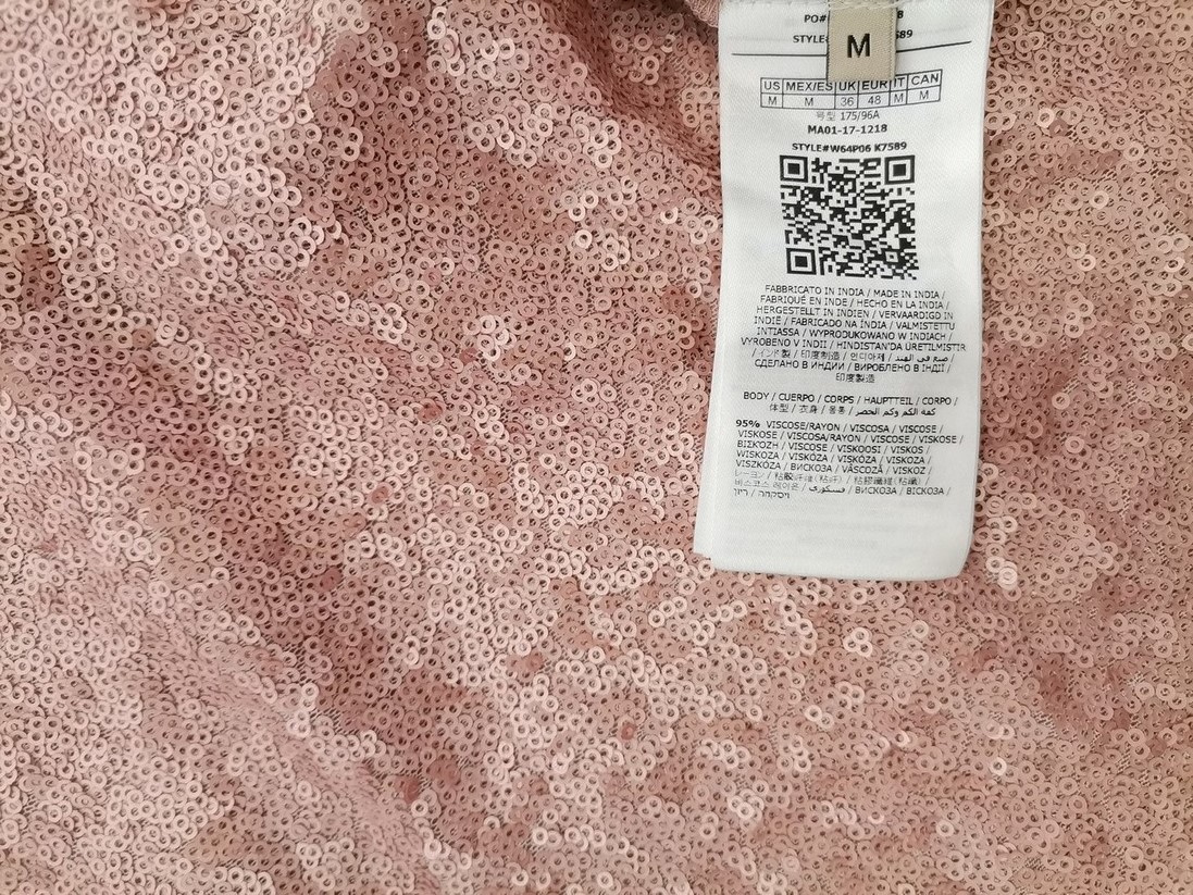 Guess Size M Color Pudrowy Róż Dekolt U Bluzka Długi rękaw Fabric Wiskoza