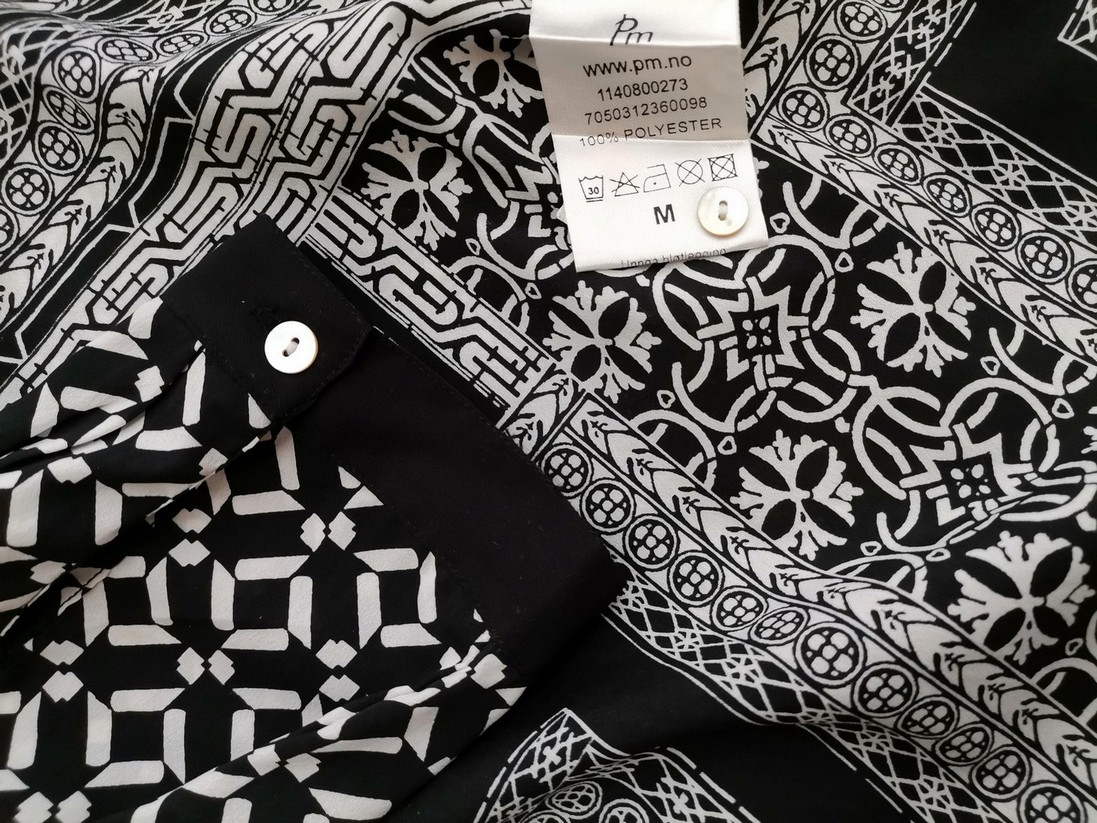 Andrea Size M Color Czarny Geometryczny Split Crew Neck Tunika Zapinana Bluzka Długi rękaw