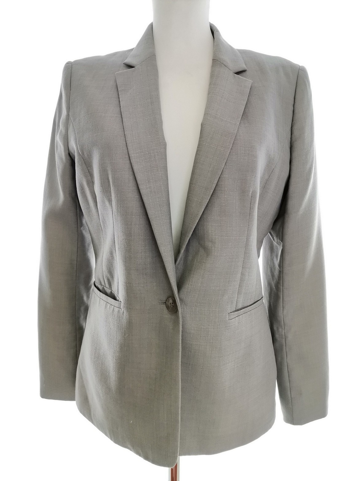 Reiss Size 12 (40) Color Szary Kołnierz Żakiet z zapięciem Długi rękaw Fabric Wełna