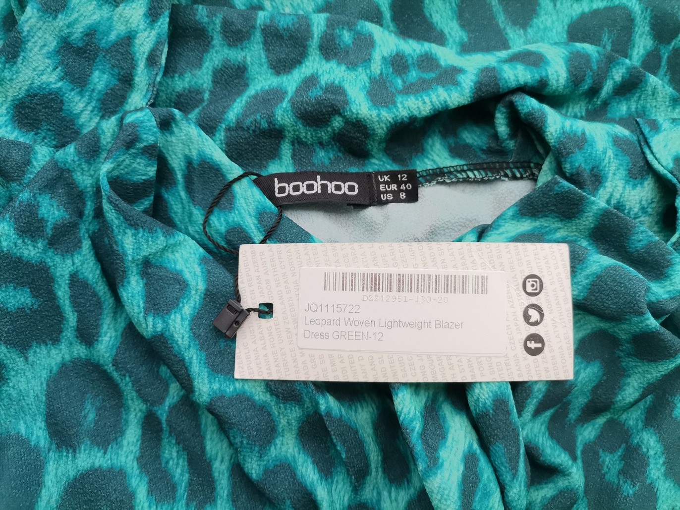 Boohoo Size 12 (40) Color Zielony Panterka Kołnierz Tunika Bluzka Długi rękaw