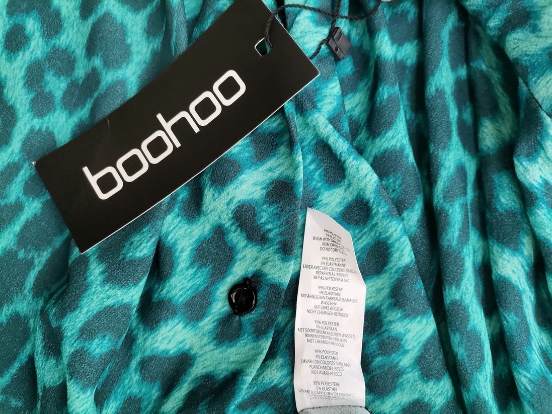 Boohoo Size 12 (40) Color Zielony Panterka Kołnierz Tunika Bluzka Długi rękaw