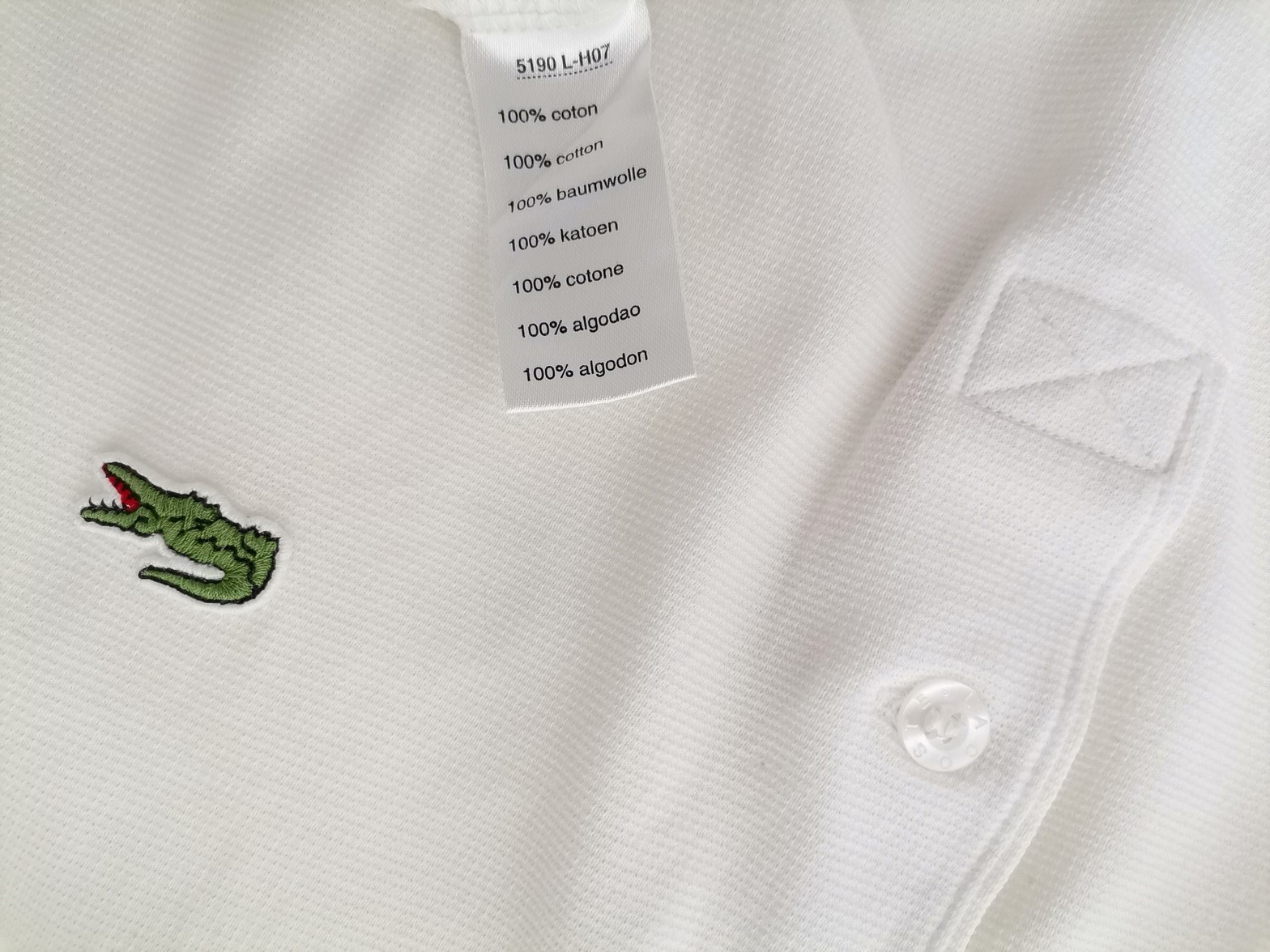 Lacoste Size 4 (XL) Color Biały Kołnierz Męska Koszula Polo Krótki rękaw Fabric Bawełna 100%