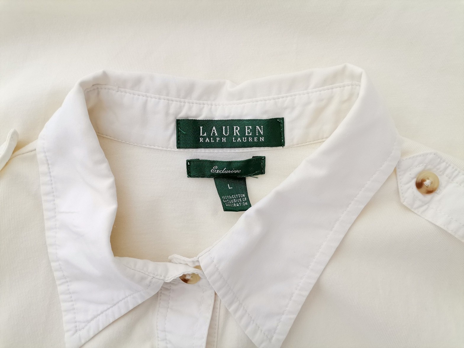 Lauren ralph lauren Size L Color Kremowy Kołnierz Koszulka Polo Krótki rękaw Fabric Bawełna 100%