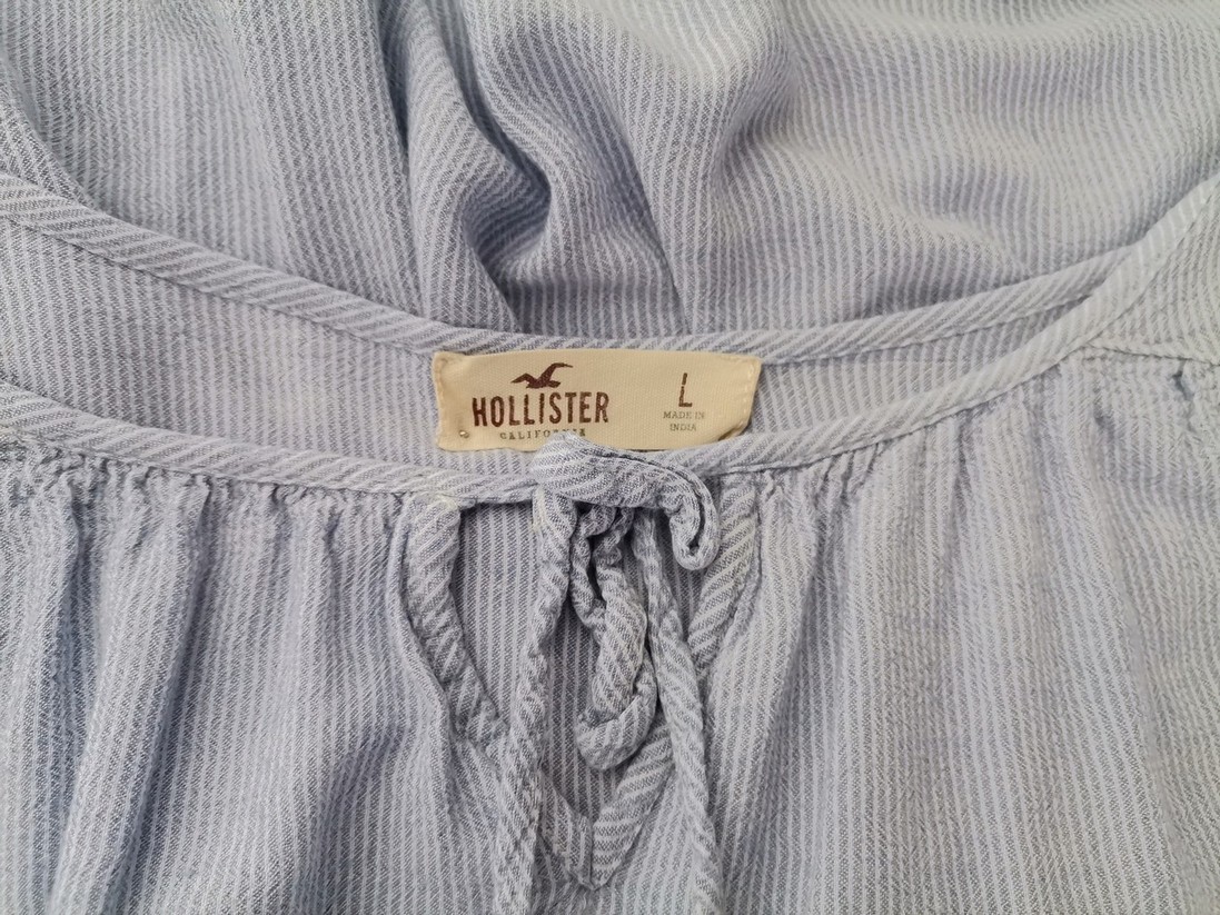 Hollister Size L Color Niebieski Pasy Keyhole Crew Neck Bluzka Długi rękaw Fabric Wiskoza 100%