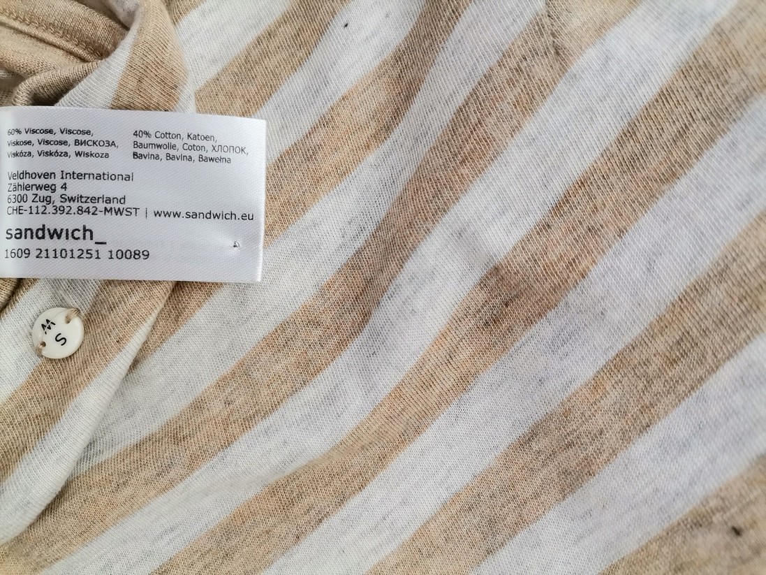 Sandwich Size M Color Beżowy Pasy Okrągły dekolt Tunika Bluzka Długi rękaw Fabric Wiskoza