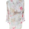 Andrea Size 38 Color Kremowy Floral Abstrakt Split Crew Neck Tunika Popover Bluzka Rękaw 3/4