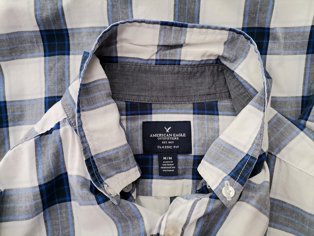 American Eagle Size M Color Niebieski Krata Kołnierz Męska Koszula Casual Długi rękaw Fabric Bawełna 100%